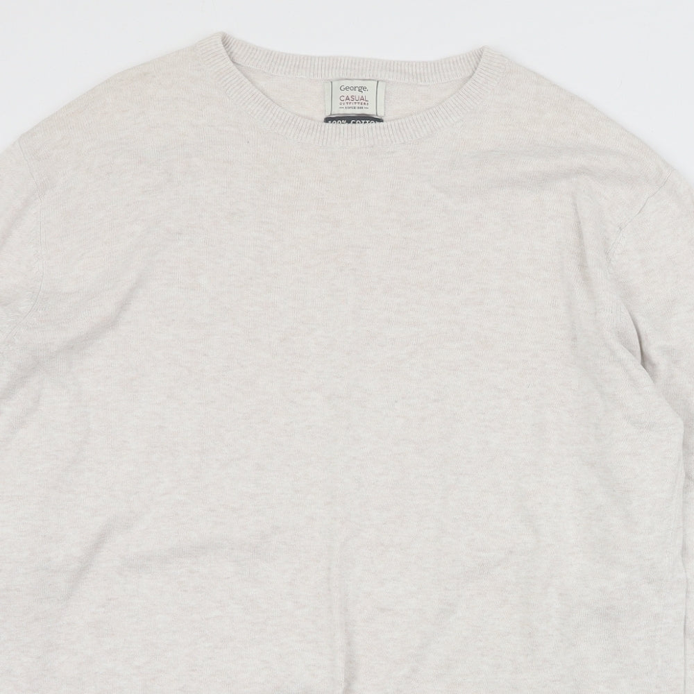 George Mens Beige Round Neck  Cotton Pullover Jumper Size L