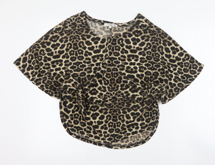New Look Womens Brown Round Neck Animal Print Polyester Pullover Jumper Size S