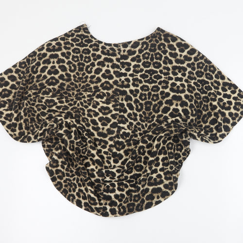 New Look Womens Brown Round Neck Animal Print Polyester Pullover Jumper Size S