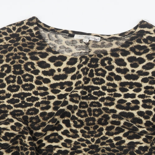 New Look Womens Brown Round Neck Animal Print Polyester Pullover Jumper Size S