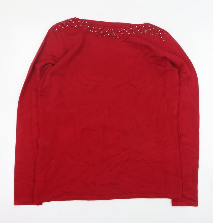 Tru  Womens Red Boat Neck  Viscose Pullover Jumper Size S