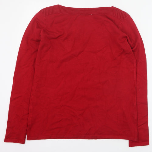 Tru  Womens Red Boat Neck  Viscose Pullover Jumper Size S