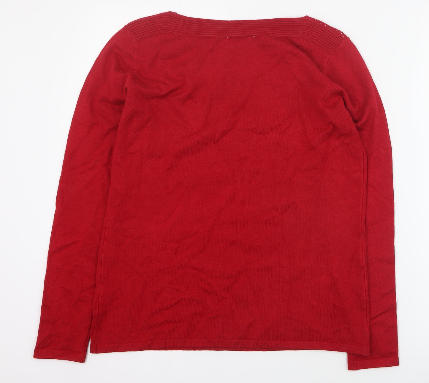Tru  Womens Red Boat Neck  Viscose Pullover Jumper Size S