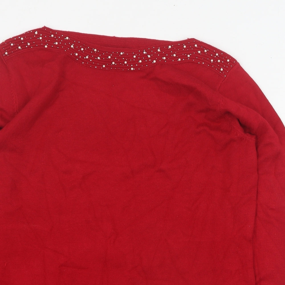 Tru  Womens Red Boat Neck  Viscose Pullover Jumper Size S