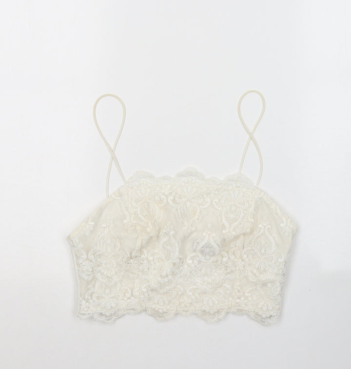 Topshop Womens White Geometric Polyester Camisole Tank Size 12 Square Neck