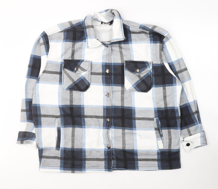 MALAIKA Womens White Plaid Varsity Jacket Coat Size L Button