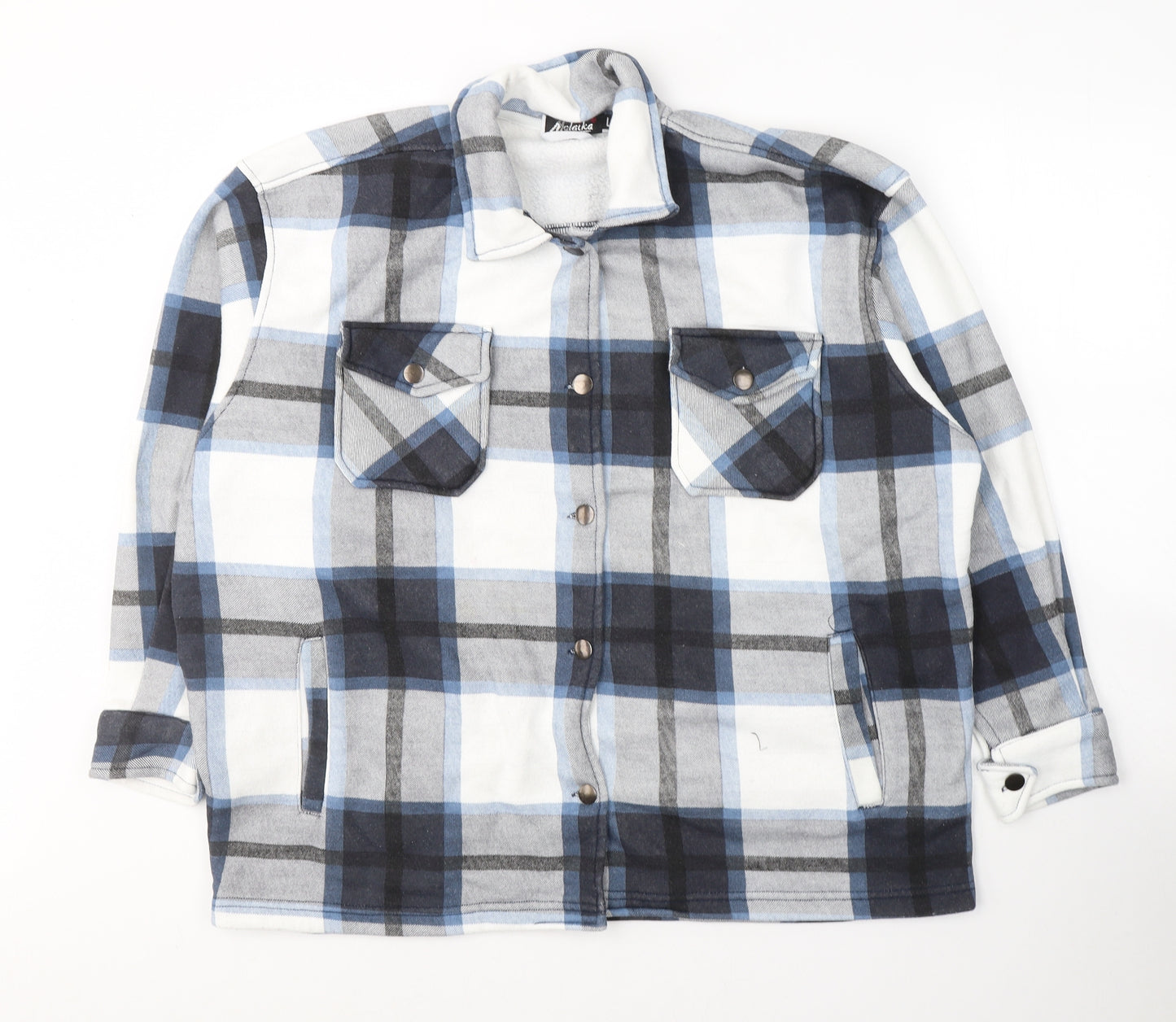 MALAIKA Womens White Plaid  Varsity Jacket Coat Size L  Button