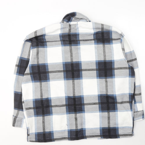 MALAIKA Womens White Plaid  Varsity Jacket Coat Size L  Button