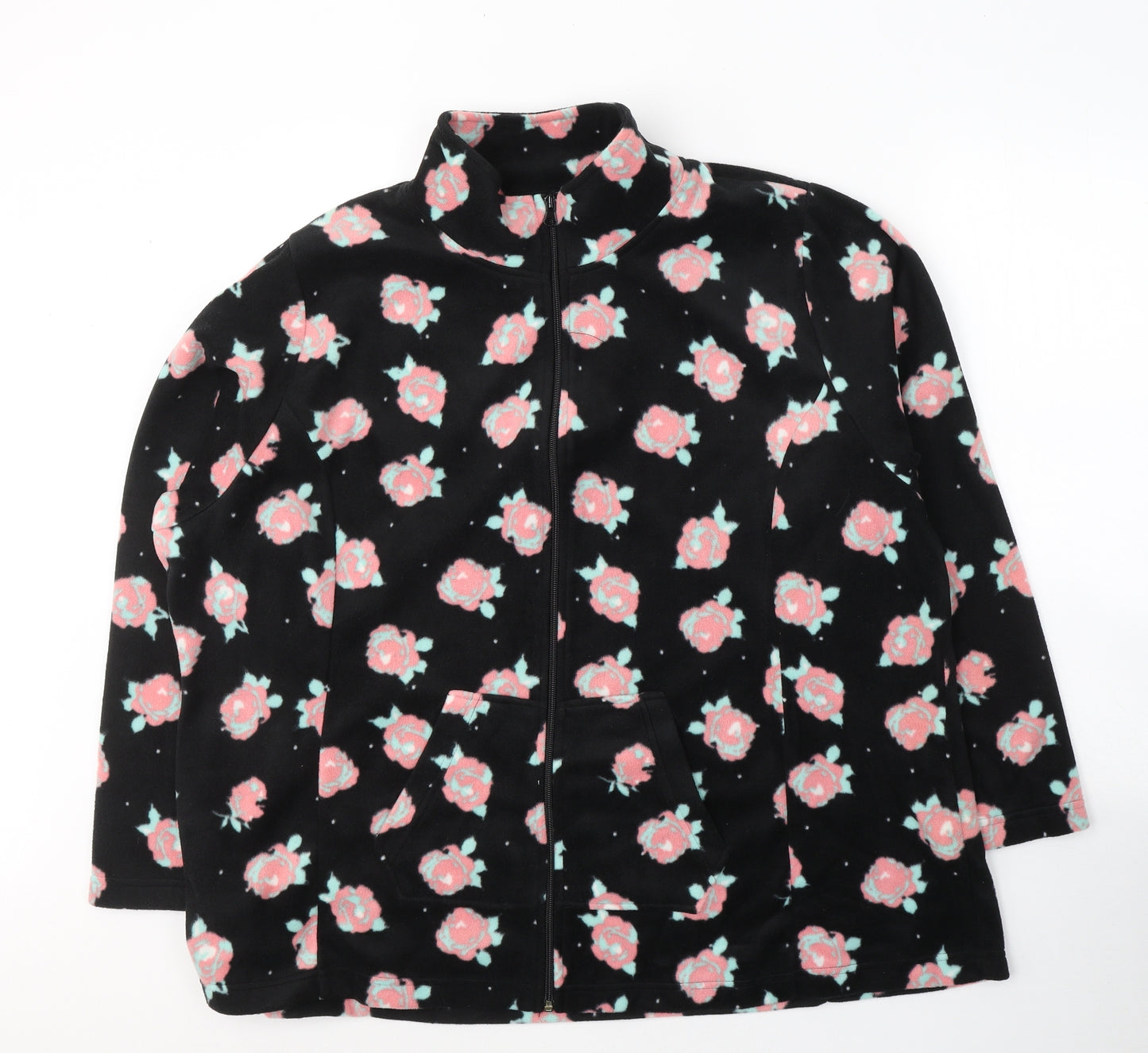 B.YOU Womens Black Floral Polyester Full Zip Sweatshirt Size 24  Zip - Roses