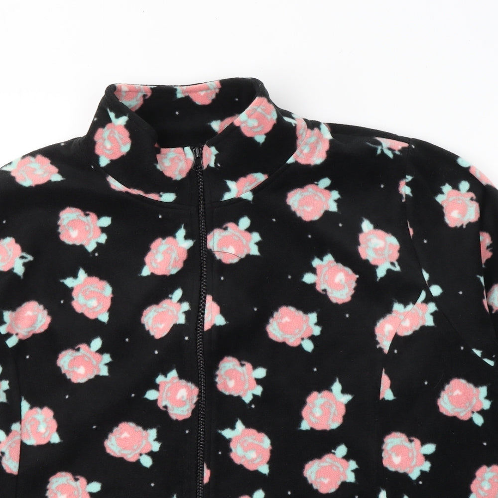 B.YOU Womens Black Floral Polyester Full Zip Sweatshirt Size 24  Zip - Roses