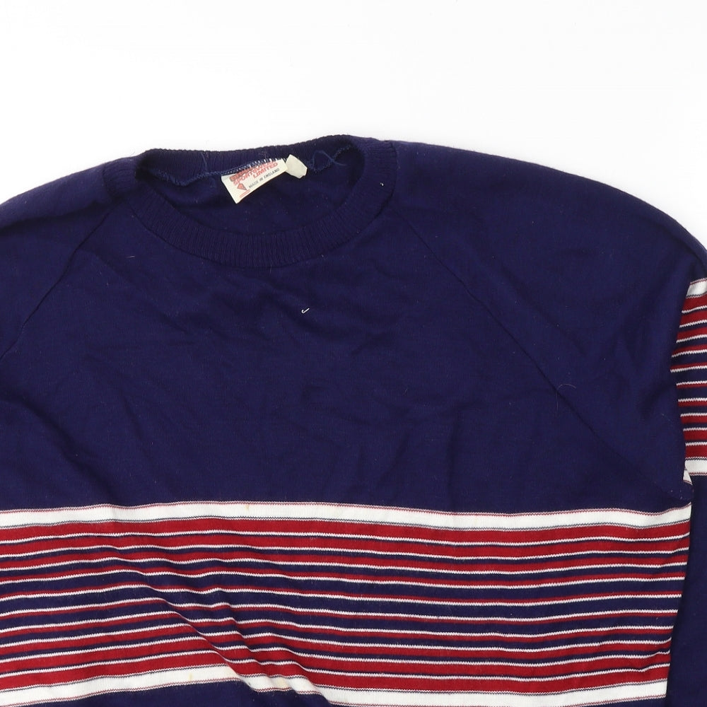 Granvile Mens Blue Round Neck Fair Isle Acrylic Pullover Jumper Size XL