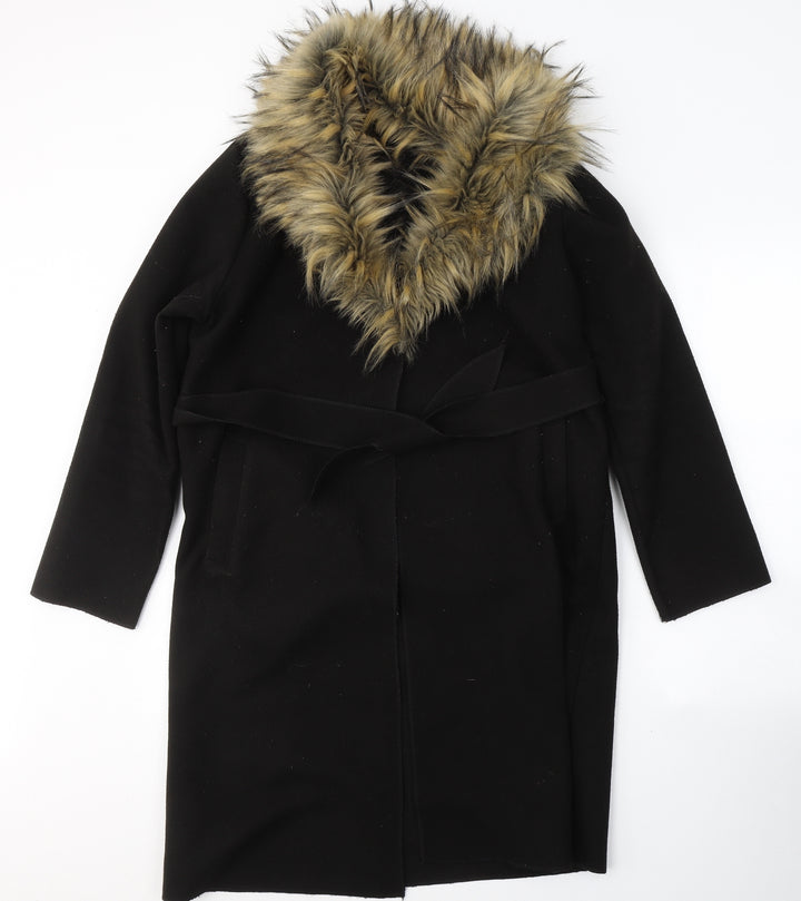 Made in Italy Womens Black Overcoat Coat Size S Tie