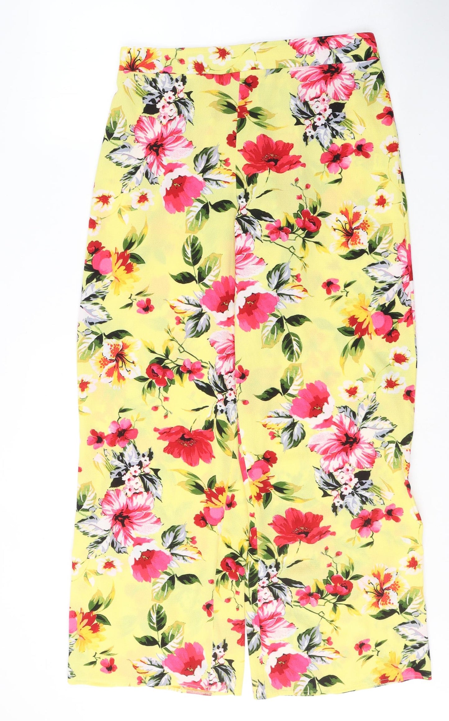 Papaya Womens Yellow Floral Polyester Trousers  Size 14 L29 in Regular Button