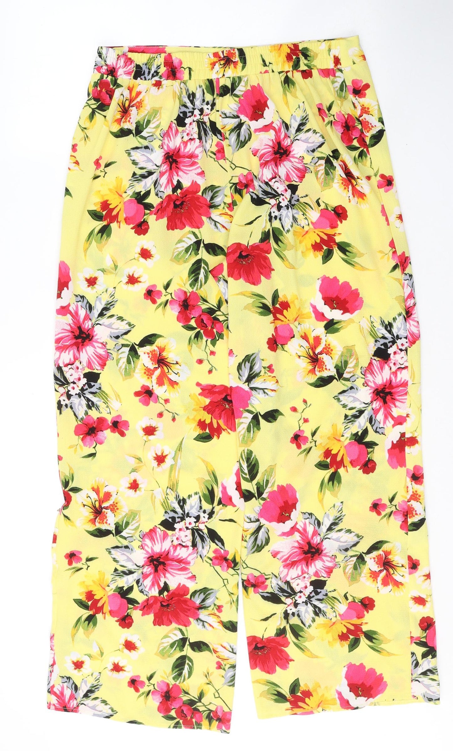 Papaya Womens Yellow Floral Polyester Trousers  Size 14 L29 in Regular Button