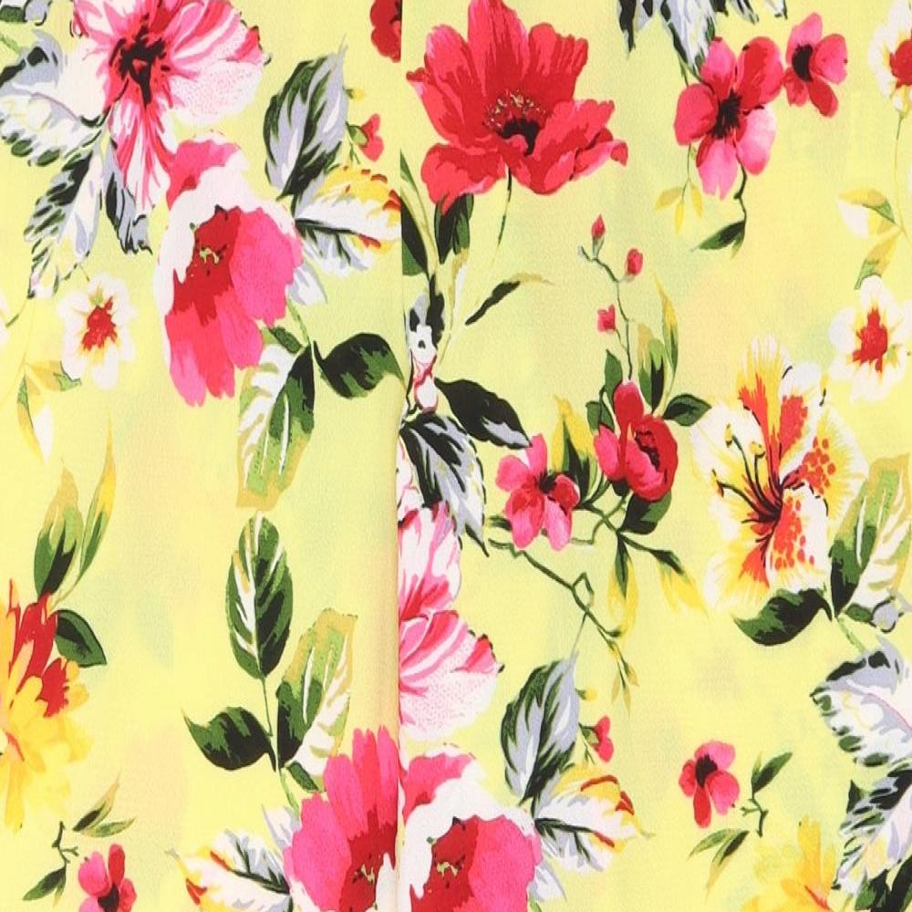 Papaya Womens Yellow Floral Polyester Trousers  Size 14 L29 in Regular Button
