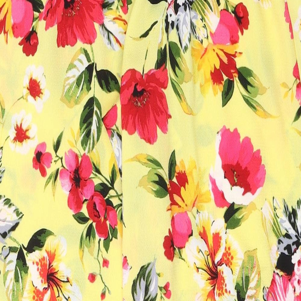 Papaya Womens Yellow Floral Polyester Trousers  Size 14 L29 in Regular Button