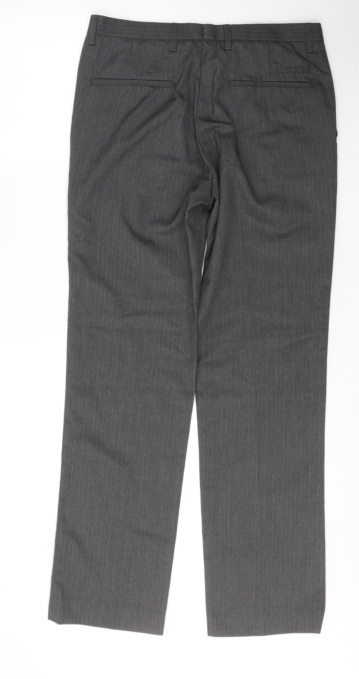 Soul London Mens Grey Striped Polyester Trousers  Size 32 L31 in Regular Button