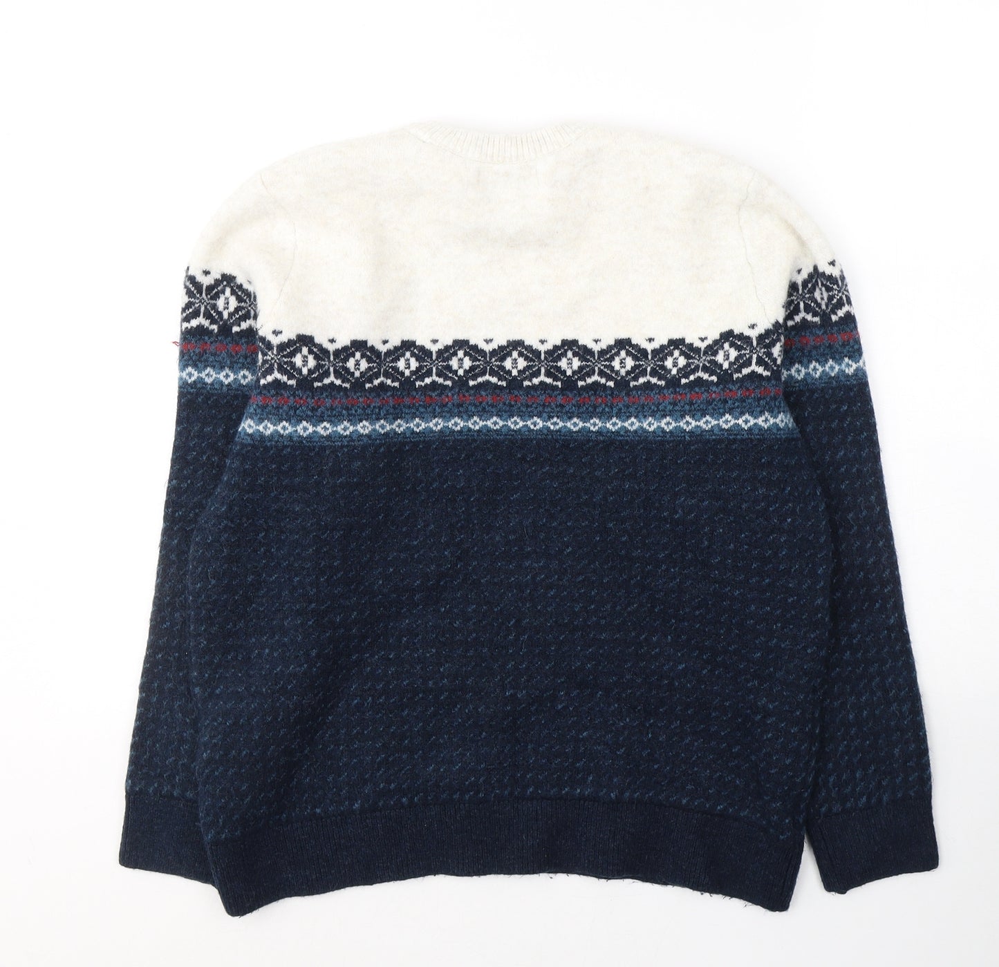 Marks and Spencer Womens Blue Round Neck Fair Isle Acrylic Pullover Jumper Size L