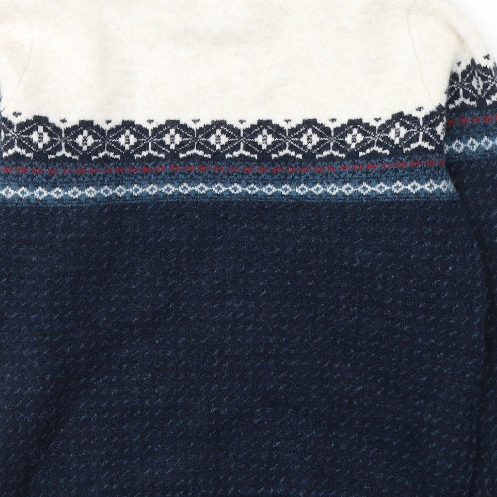 Marks and Spencer Womens Blue Round Neck Fair Isle Acrylic Pullover Jumper Size L