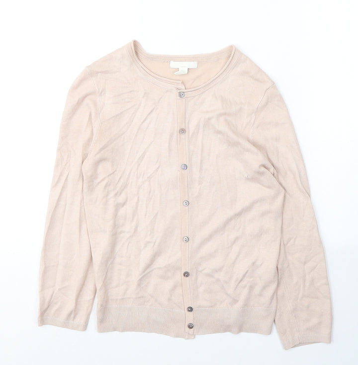 H&M Womens Pink Round Neck Acrylic Cardigan Jumper Size XS