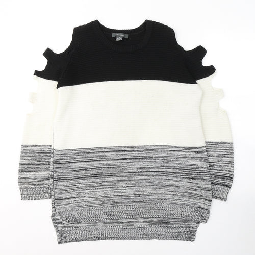 Primark Womens White Round Neck Striped Acrylic Pullover Jumper Size 10