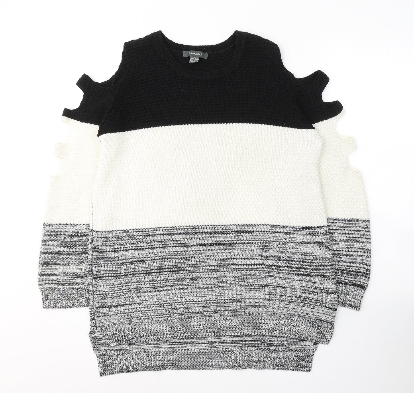 Primark Womens White Round Neck Striped Acrylic Pullover Jumper Size 10