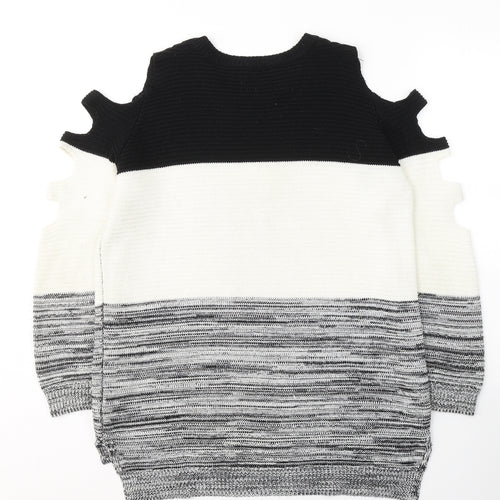 Primark Womens White Round Neck Striped Acrylic Pullover Jumper Size 10