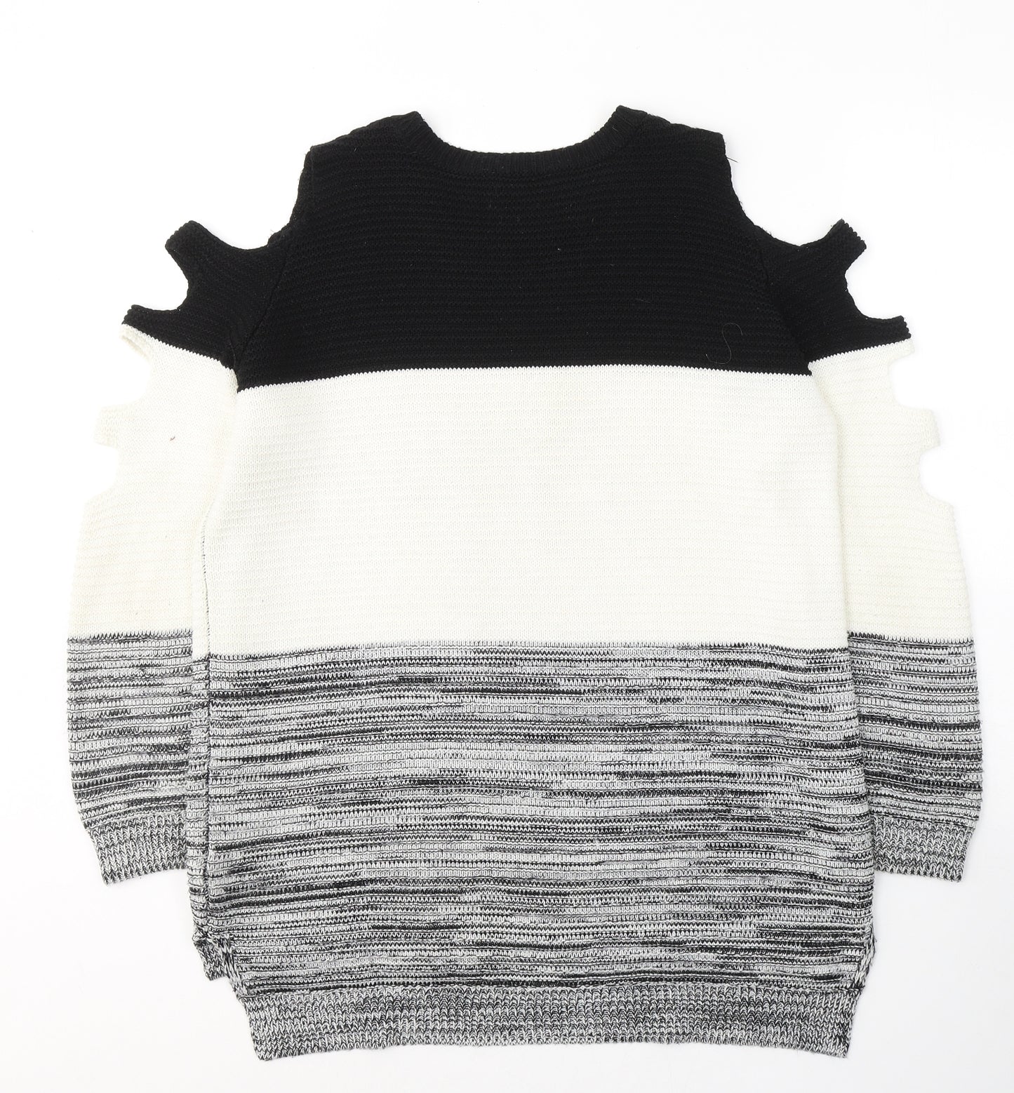 Primark Womens White Round Neck Striped Acrylic Pullover Jumper Size 10