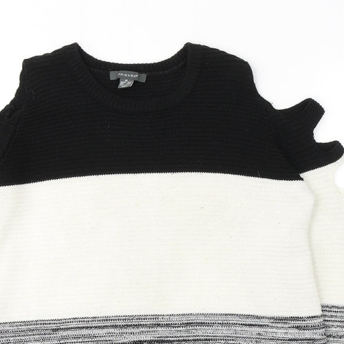 Primark Womens White Round Neck Striped Acrylic Pullover Jumper Size 10
