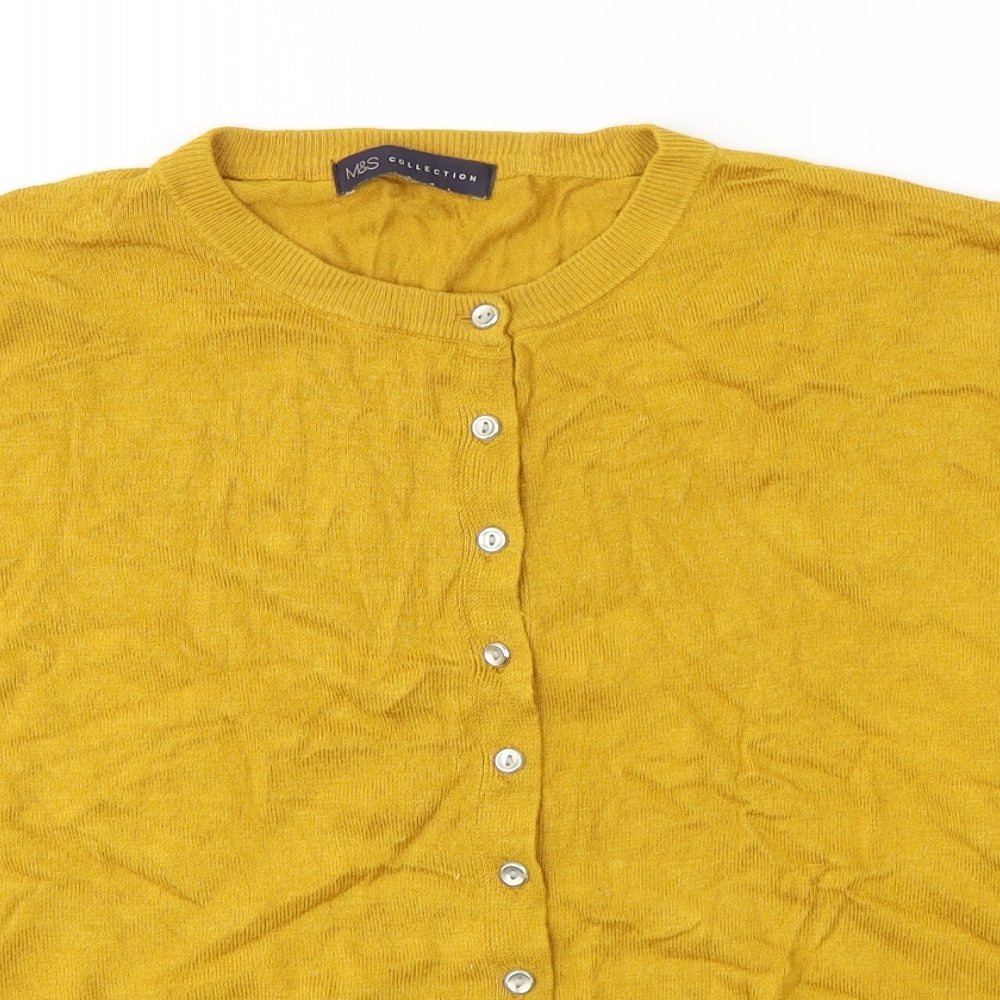 Marks and Spencer Womens Yellow Round Neck  Viscose Cardigan Jumper Size 16