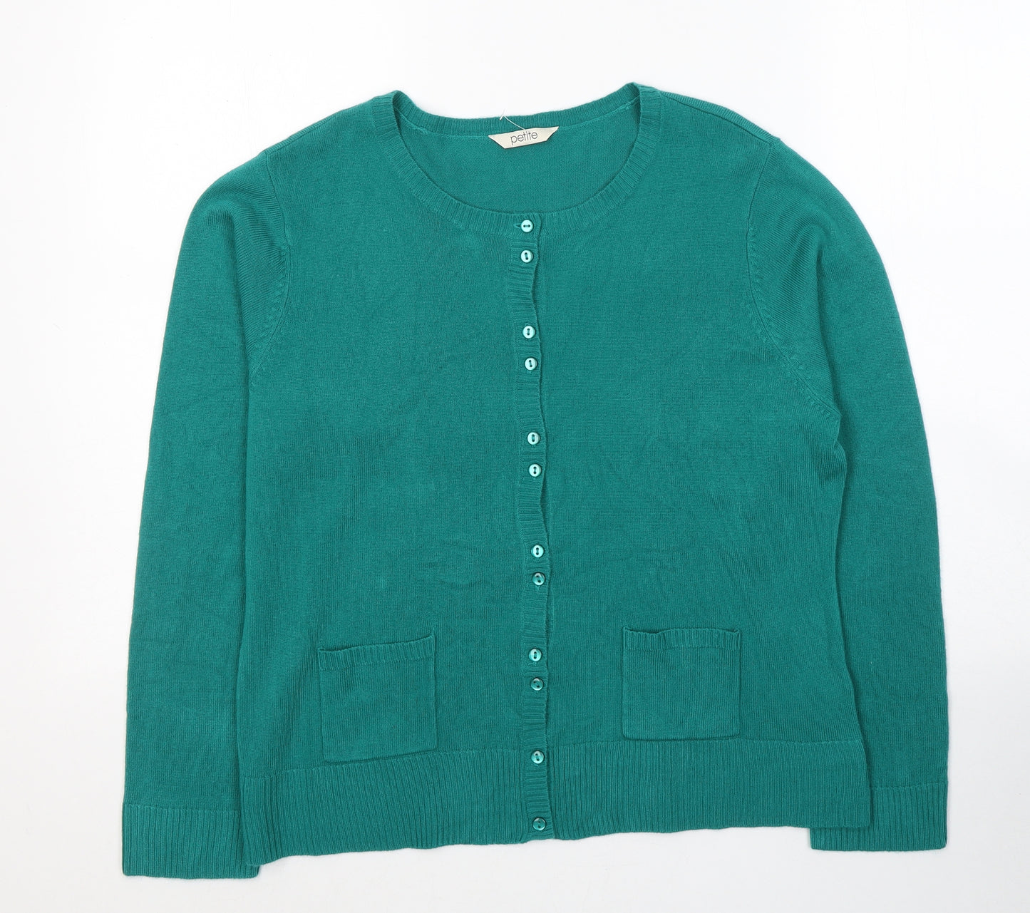 PETITE Womens Blue Round Neck  Acrylic Cardigan Jumper Size 16