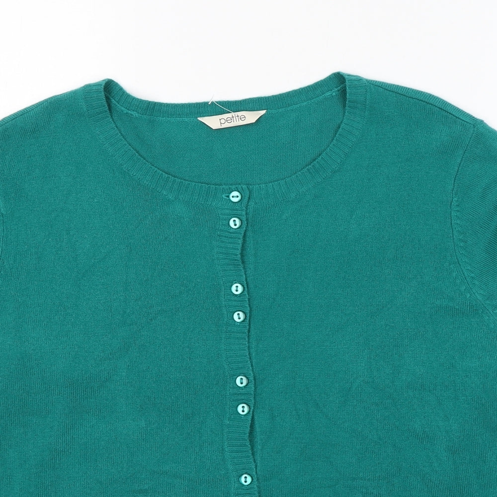 PETITE Womens Blue Round Neck  Acrylic Cardigan Jumper Size 16