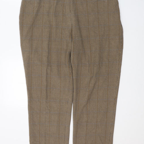Marks and Spencer Womens Beige Houndstooth Polyester Cropped Trousers Size 20 L26 in Regular Zip