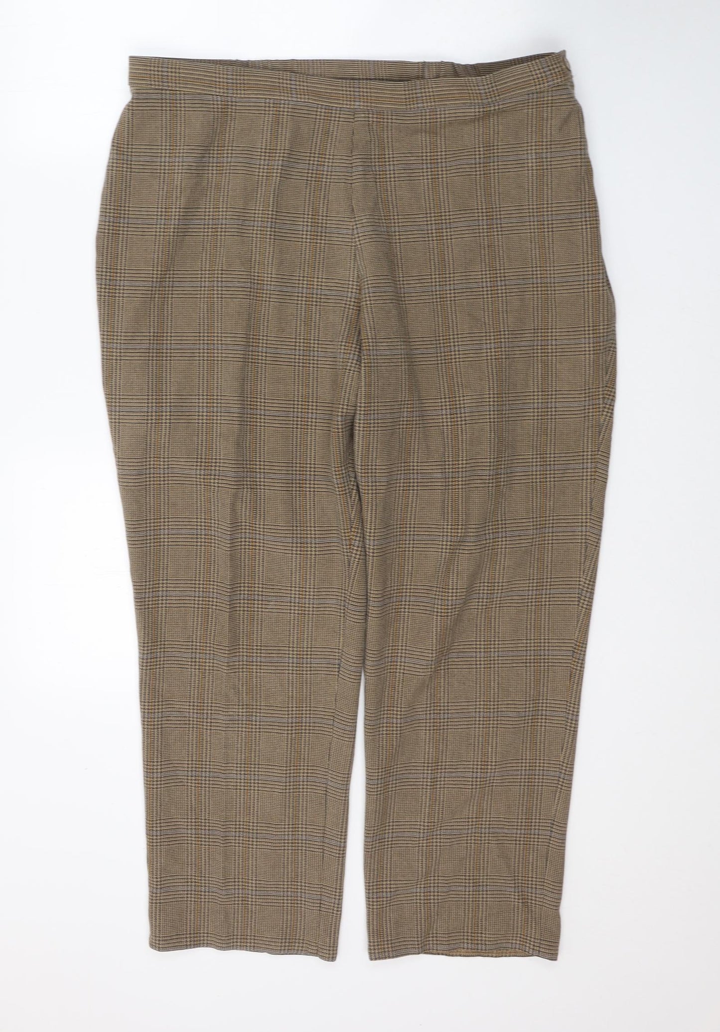 Marks and Spencer Womens Beige Houndstooth Polyester Cropped Trousers Size 20 L26 in Regular Zip