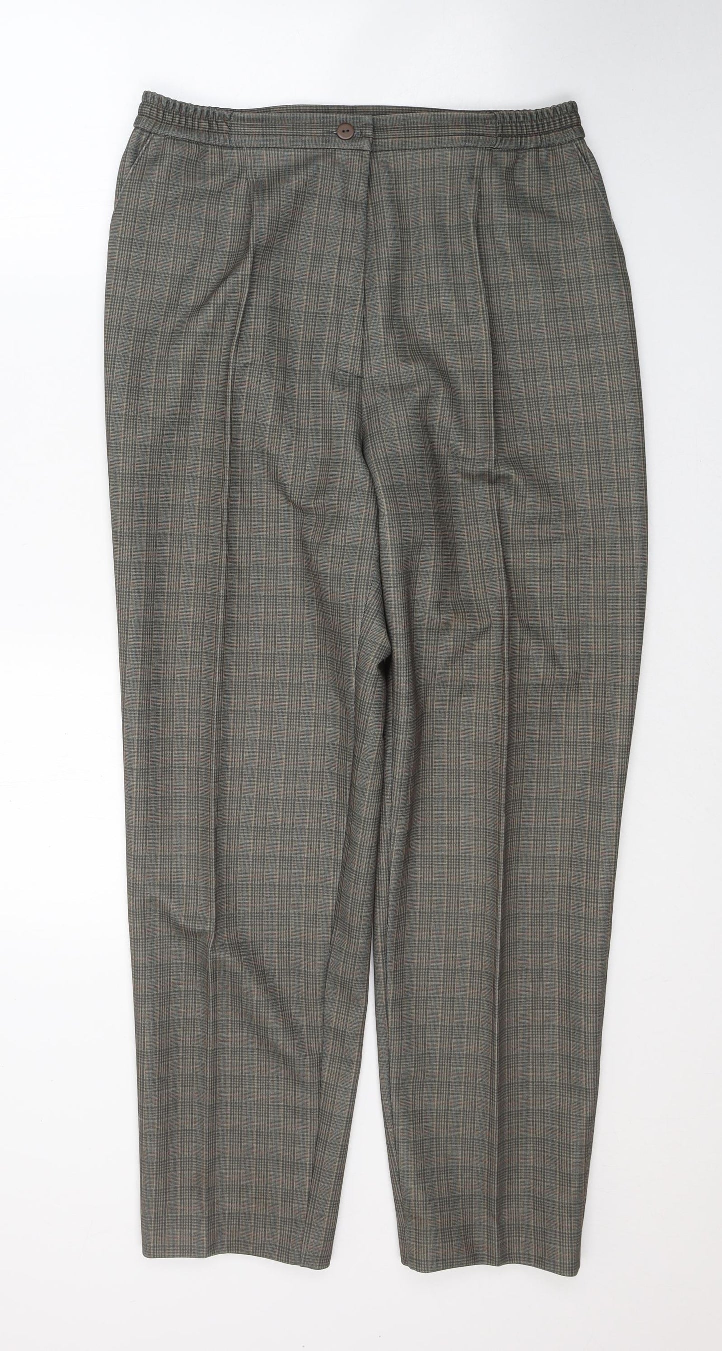 Karelia Womens Green Plaid Polyester Trousers  Size 16 L28 in Regular Button