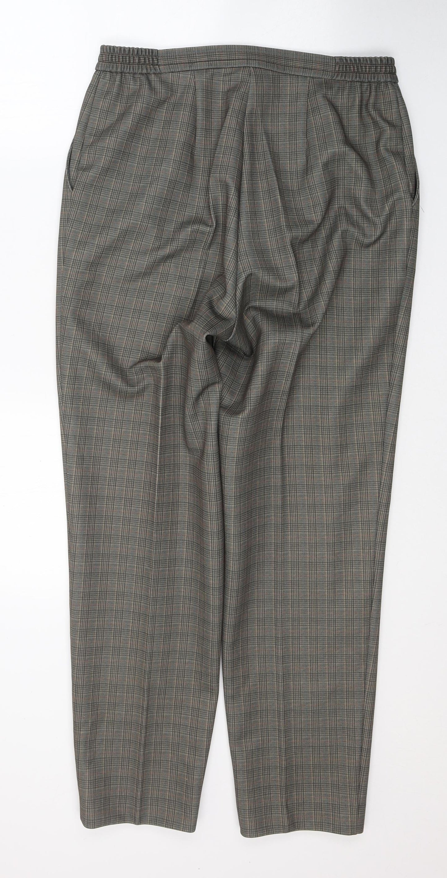 Karelia Womens Green Plaid Polyester Trousers  Size 16 L28 in Regular Button