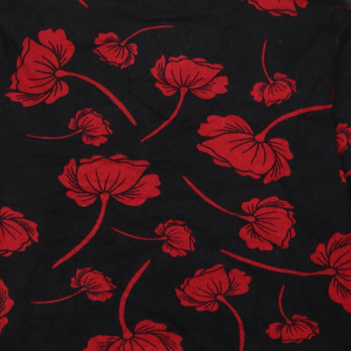 Elite Womens Black Floral Viscose Basic Blouse Size L Round Neck