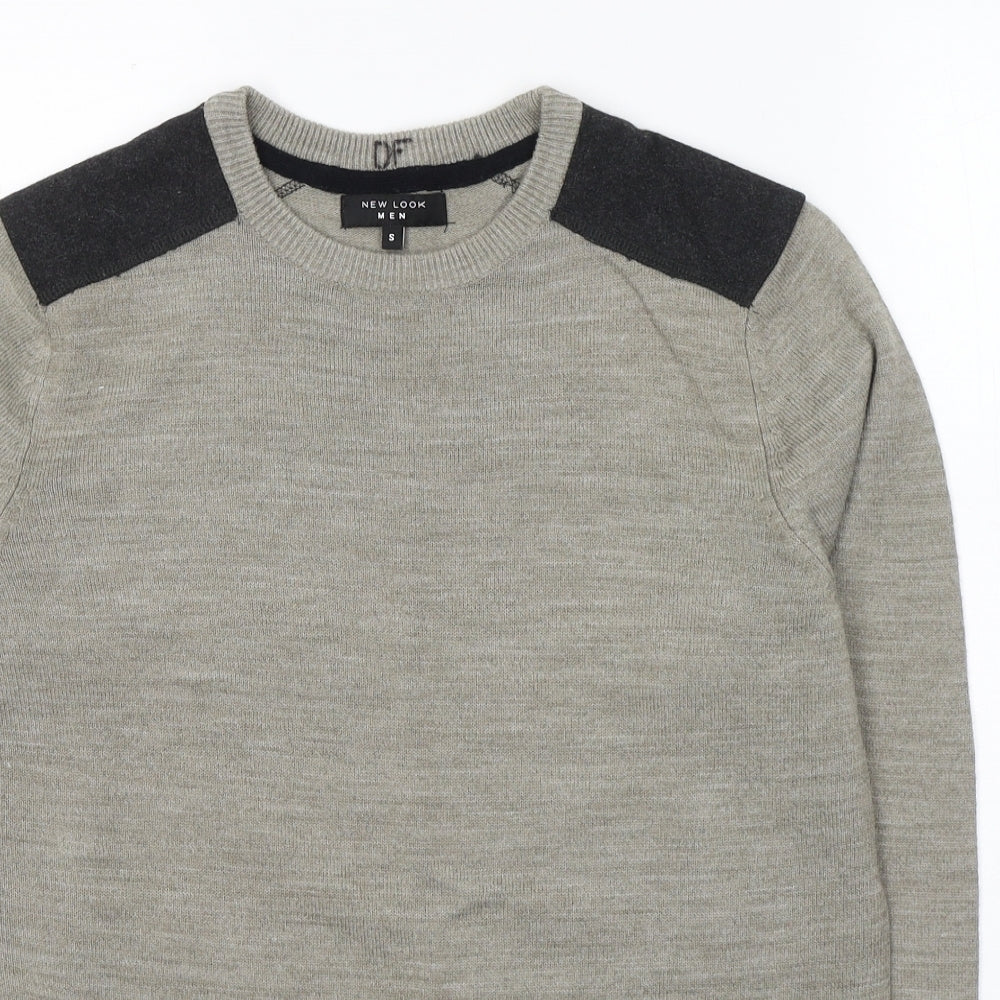 New Look Mens Beige Round Neck  Acrylic Pullover Jumper Size S