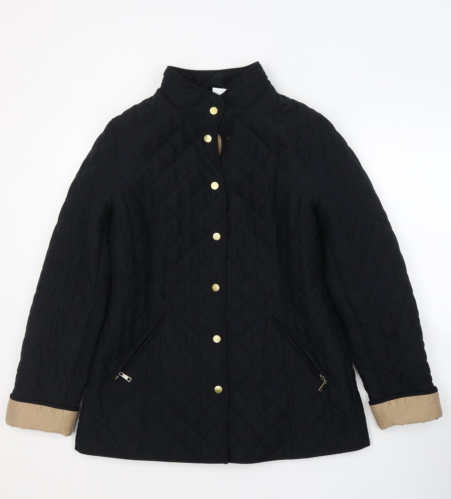 Marks and Spencer Womens Black   Quilted Coat Size 12  Button