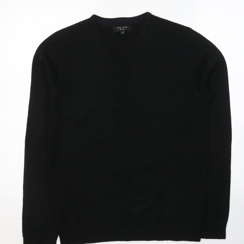 New Look Mens Black V-Neck  Acrylic Pullover Jumper Size S