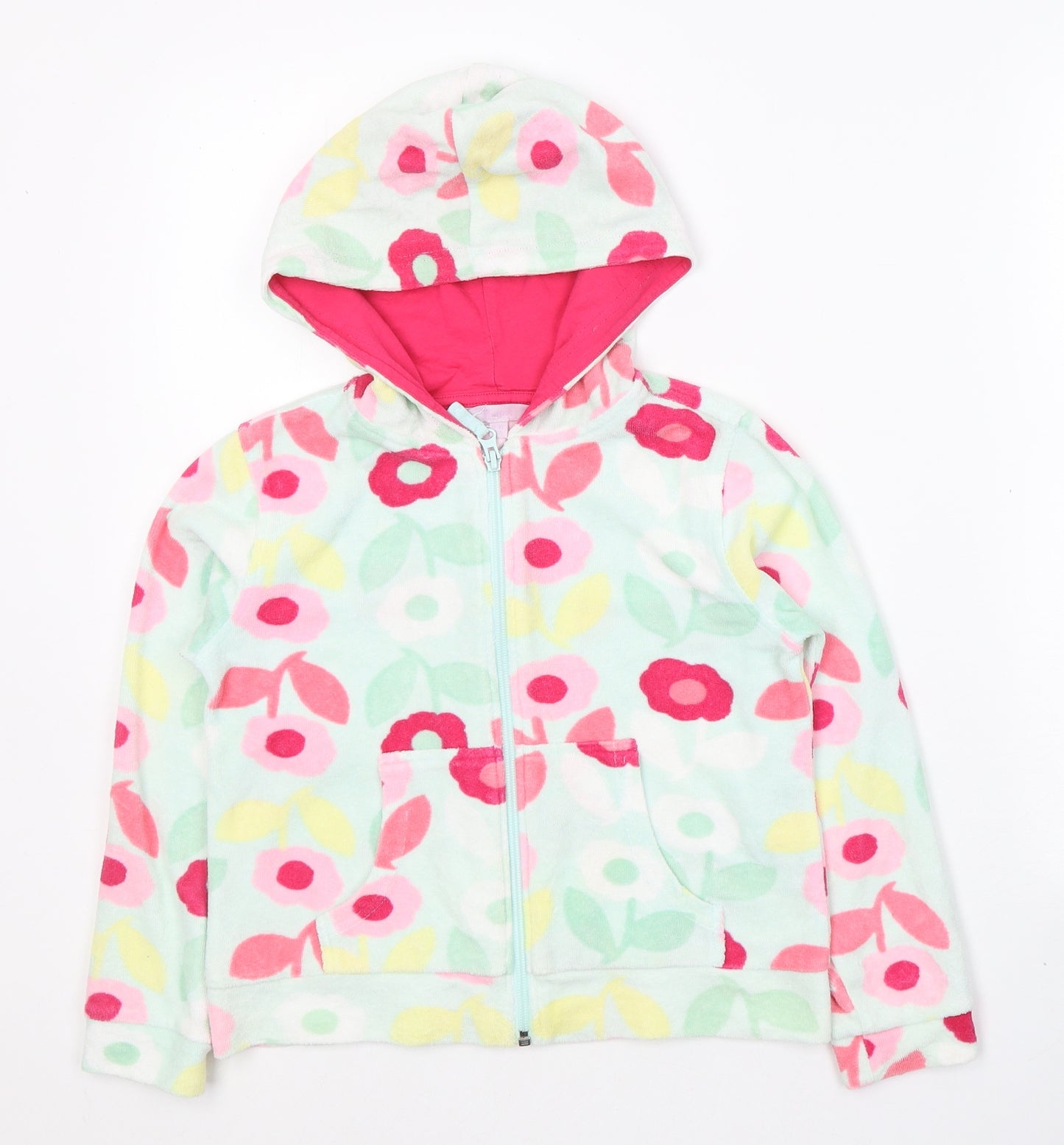 Monsoon Girls Green Floral Cotton Full Zip Hoodie Size 8-9 Years  Zip