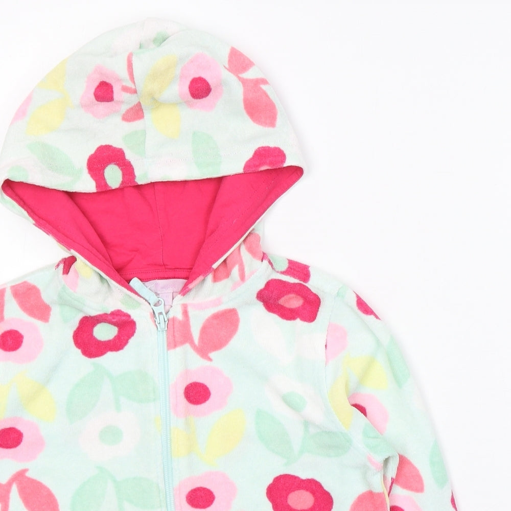 Monsoon Girls Green Floral Cotton Full Zip Hoodie Size 8-9 Years  Zip