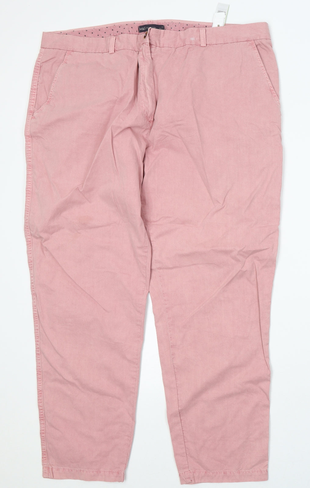 Marks and Spencer Womens Pink  Cotton Trousers  Size 20 L27 in Regular Button