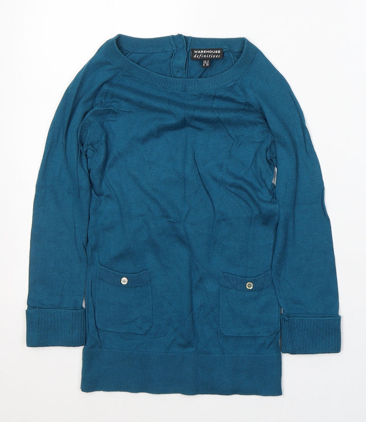 Warehouse Womens Blue Cotton Jersey T-Shirt Size 6 Round Neck