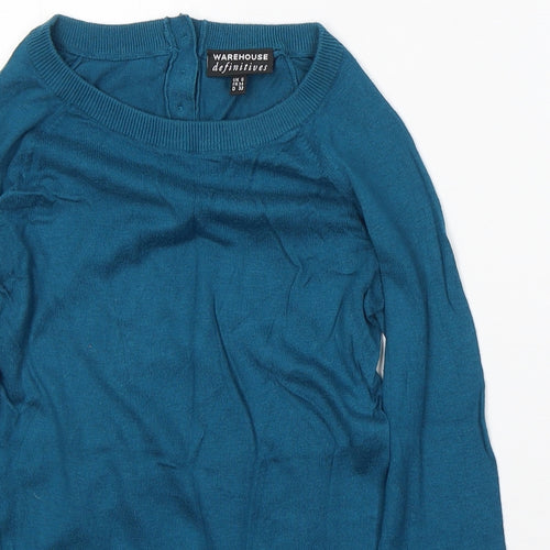 Warehouse Womens Blue  Cotton Jersey T-Shirt Size 6 Round Neck