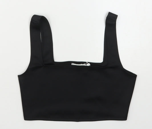 Front view of Florence Club women’s black polyester cropped tank, size UK 10, square neck