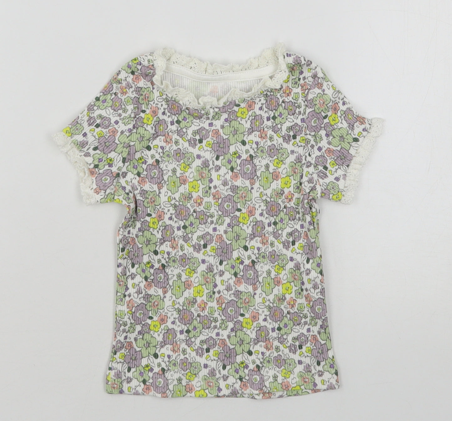 George Girls Multicoloured Floral Cotton Basic T-Shirt Size 12-18 Months Round Neck