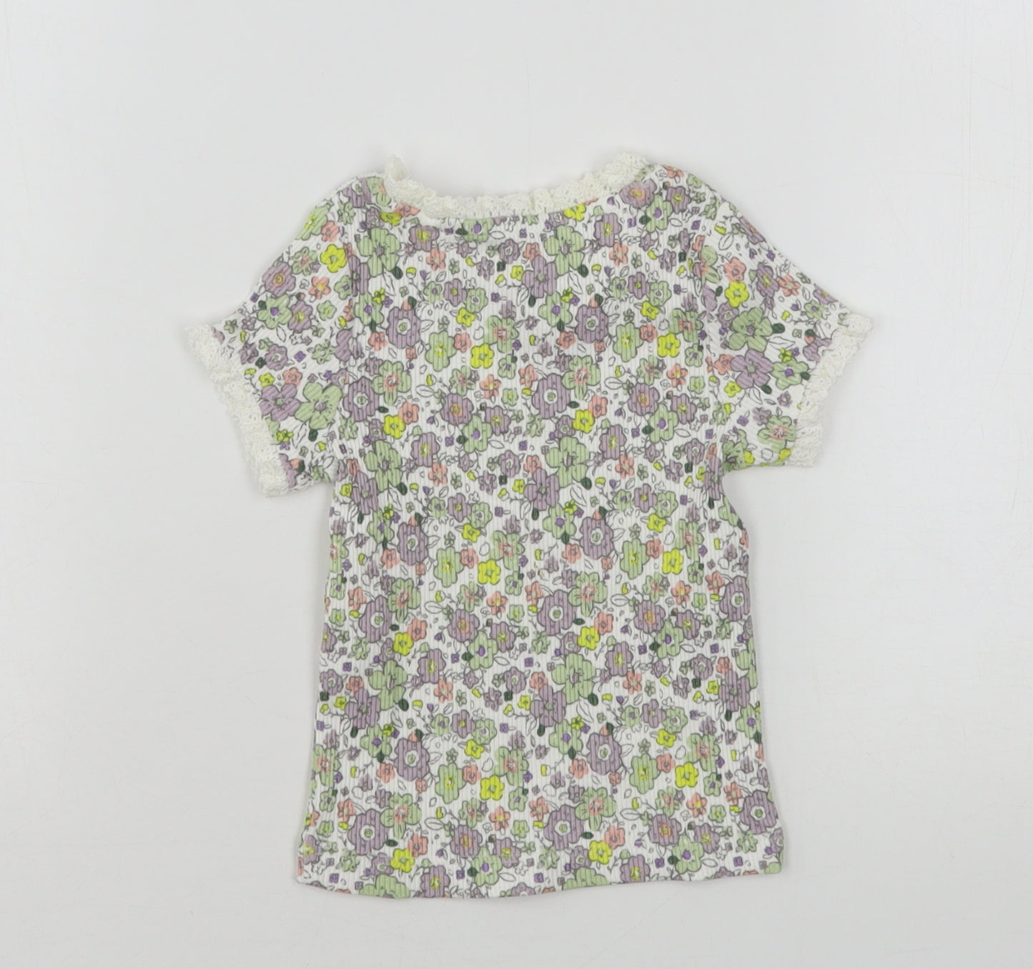 George Girls Multicoloured Floral Cotton Basic T-Shirt Size 12-18 Months Round Neck