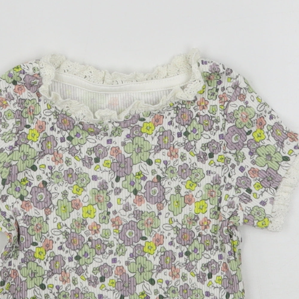 George Girls Multicoloured Floral Cotton Basic T-Shirt Size 12-18 Months Round Neck