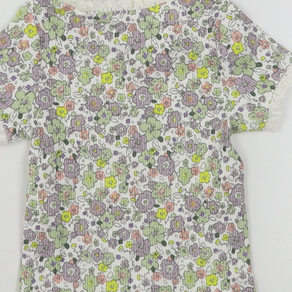 George Girls Multicoloured Floral Cotton Basic T-Shirt Size 12-18 Months Round Neck